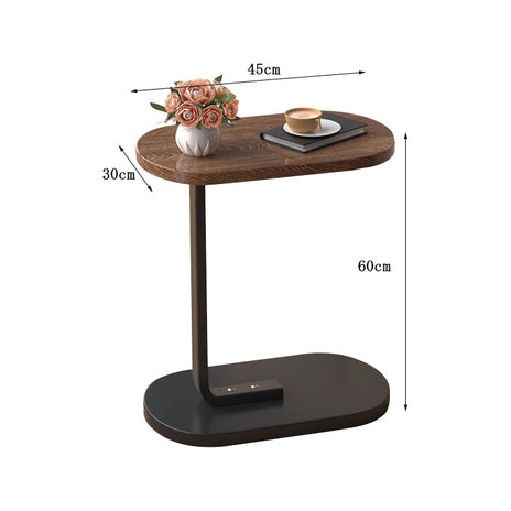 サイドテーブル　スリム　コンパクト　ベース付き一本脚　スチールフレーム　メラミン化粧板　省スペース　コの字デザイン　ぶつかり防止　ウォルナット　metamall