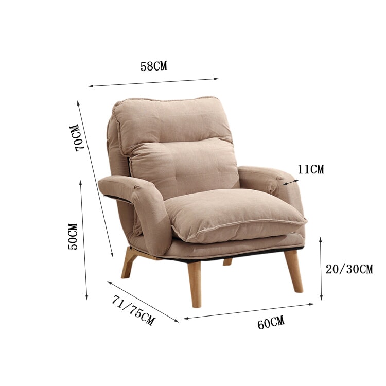 リビングチェア　パーソナルチェア　1人掛け　フリース生地　天然木の脚　リクライニングチェア　リクライニング　シリコンフィル　カバーリング　洗い替え　カーキ　metamall