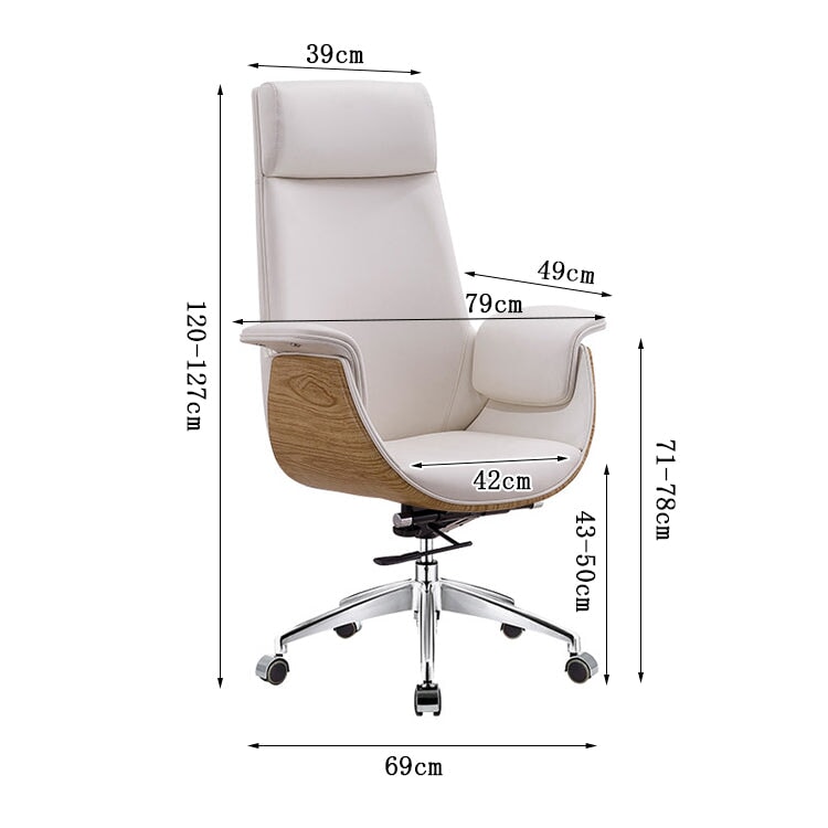 エグゼクティブチェア　オフィスチェア　ワークチェア　ヘッドレスト　スチール　高さ調節　人間工学　リクライニング　キャスター付き　シリンダー　ホワイト　metamall