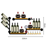 収納ラック　お酒収納　酒棚　壁面収納　フック付き　ワイングラスハンガー　バーキャビネット　スチール製　デザイン　天然木　バーントシェンナ　カスタマイズ可能　JG-M027 metamall 