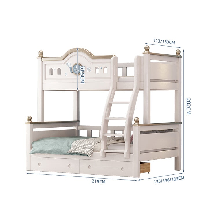二段ベッド　親子ベッド　はしご　階段　オープン収納　引き出し　便利　チェリー材　メルヘン風　かわいい　ホワイト　metamall