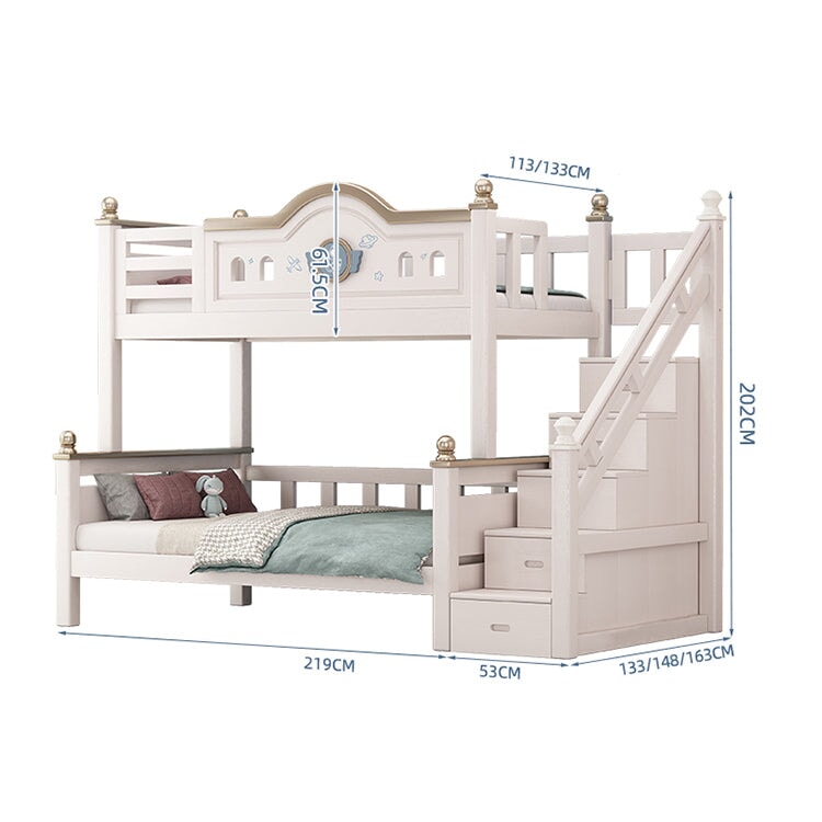 二段ベッド　親子ベッド　はしご　階段　オープン収納　引き出し　便利　チェリー材　メルヘン風　かわいい　ホワイト　metamall