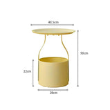 サイドテーブル　ローテーブル　軽量　取っ手付き　スチール製　レザー張り　蓋付き収納スペース　分類収納　焼付塗装　イエロー　metamall