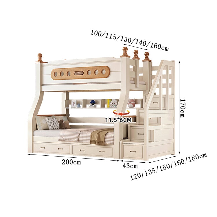 二段ベッド　親子ベッド　はしご　階段　引き出し　オープン収納　棚　安全設計　チェリー材　かわいい　ホワイト　カスタマイズ可能　metamall