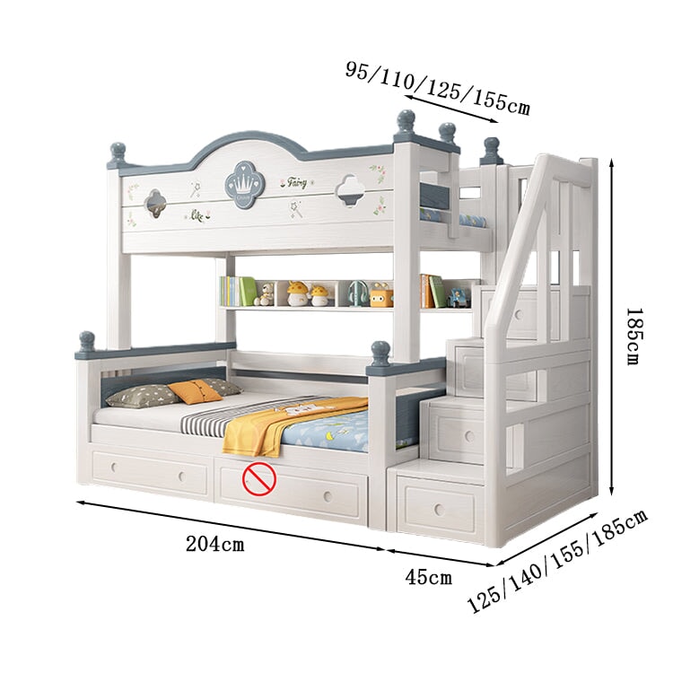 二段ベッド　親子ベッド　はしご　階段　引き出し　オープン収納　ラバーウッド　大容量　省スペース　ホワイト　metamall