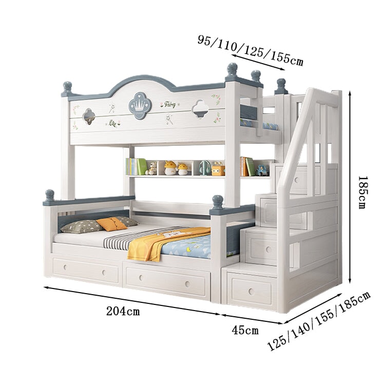 二段ベッド　親子ベッド　はしご　階段　引き出し　オープン収納　ラバーウッド　大容量　省スペース　ホワイト　metamall