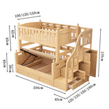 二段ベッド　親子ベッド　はしご　階段　引き出し　オープン収納　跳ね上げ　棚　クローゼット　パイン材　実用性　ナチュラル　カスタマイズ可能　metamall