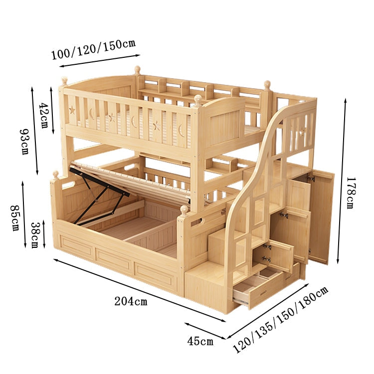 二段ベッド　親子ベッド　はしご　階段　引き出し　オープン収納　跳ね上げ　棚　クローゼット　パイン材　実用性　ナチュラル　カスタマイズ可能　metamall