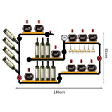 収納ラック　お酒収納　酒棚　壁面収納　フック付き　ワイングラスハンガー　バーキャビネット　スチール製　デザイン　天然木　バーントシェンナ　カスタマイズ可能　JG-M027 metamall 