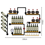 収納ラック　お酒収納　酒棚　壁面収納　フック付き　ワイングラスハンガー　バーキャビネット　スチール製　デザイン　天然木　バーントシェンナ　カスタマイズ可能　JG-M027 metamall 