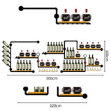 収納ラック　お酒収納　酒棚　壁面収納　フック付き　ワイングラスハンガー　バーキャビネット　スチール製　デザイン　天然木　バーントシェンナ　カスタマイズ可能　JG-M027 metamall 
