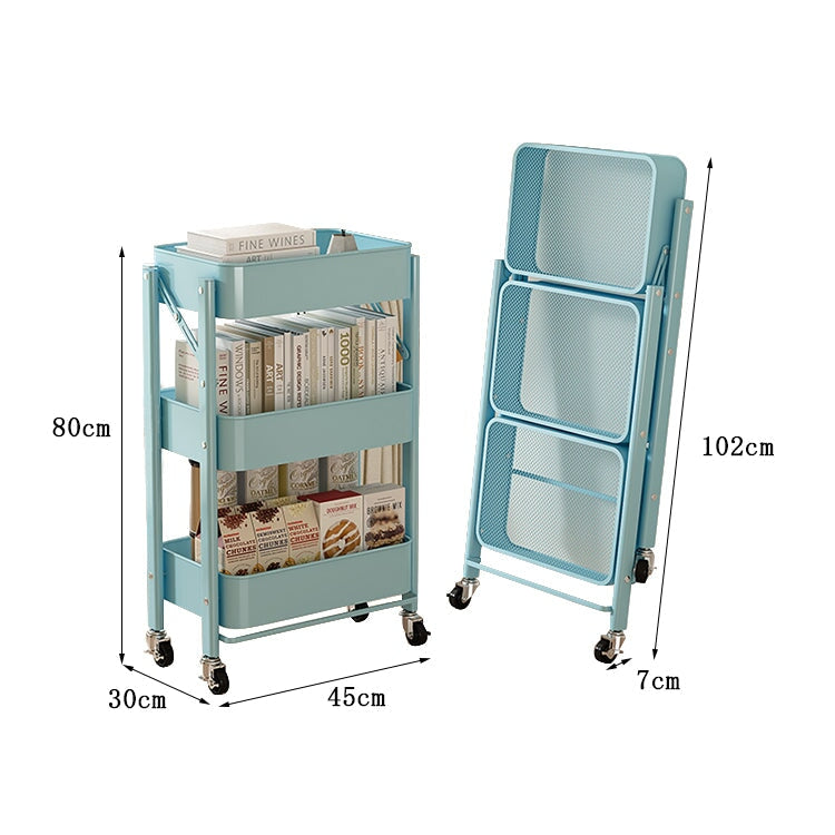 ワゴン　キャスター　収納家具　折りたたみ式　コンパクト　省スペース　ロック付き　シンプルデザイン　空間利用率向上　スチールフレーム　焼付塗装　ピンク　metamall