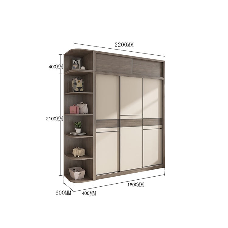 クローゼット　ワードローブ　服収納　壁面収納　大容量　多段式　分類収納　ライト付き　ドレッサー　メラミン化粧板　ドレッサーミラー　静音レール　YG-M025　metamall