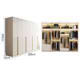 ワードローブ　大容量　クローゼット　高級感　重厚感　自然の風合い　メラミン化粧板　サイドラック　分類収納　ハンガーパイプ　ホワイト　YG-M015