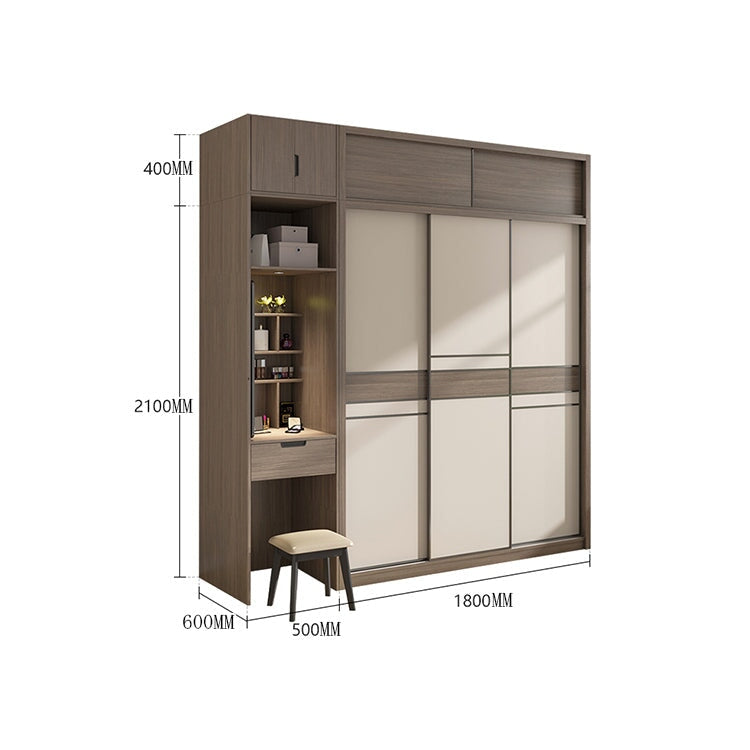 クローゼット　ワードローブ　服収納　壁面収納　大容量　多段式　分類収納　ライト付き　ドレッサー　メラミン化粧板　ドレッサーミラー　静音レール　YG-M025　metamall