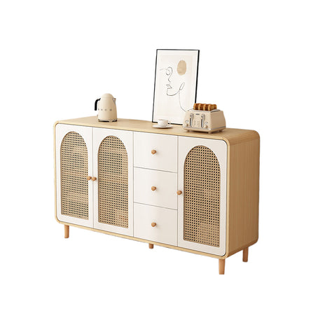 サイドボード　ディスプレイキャビネット　ラタン編み　扉付き収納　引き出し　Ｒ加工　分類収納　厚みのある板材　メラミン化粧板　カスタマイズ可能　SNG-M053