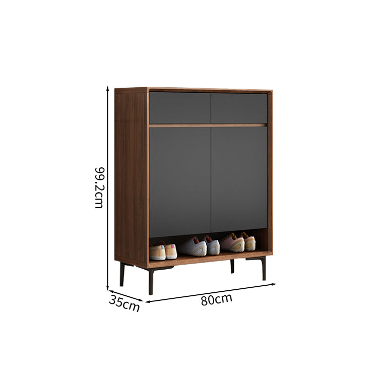 引き出し付き　隠し取っ手　可動棚板　通気孔　オープン収納　メラミン化粧板　玄関収納　シューズボックス　靴箱　下駄箱　シンプル　ウォールナット　XG-M096