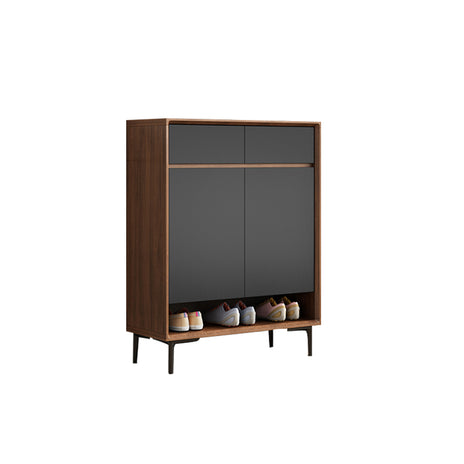 引き出し付き　隠し取っ手　可動棚板　通気孔　オープン収納　メラミン化粧板　玄関収納　シューズボックス　靴箱　下駄箱　シンプル　ウォールナット　XG-M096