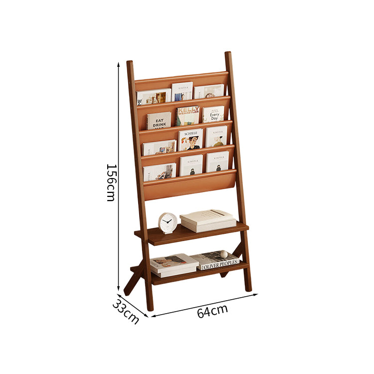 マガジンラック　本棚　収納棚　収納ラック　雑誌ラック　天然木　合成レザー　収納スペース　安定感　耐久性　ナチュラル　ZZJ-M013