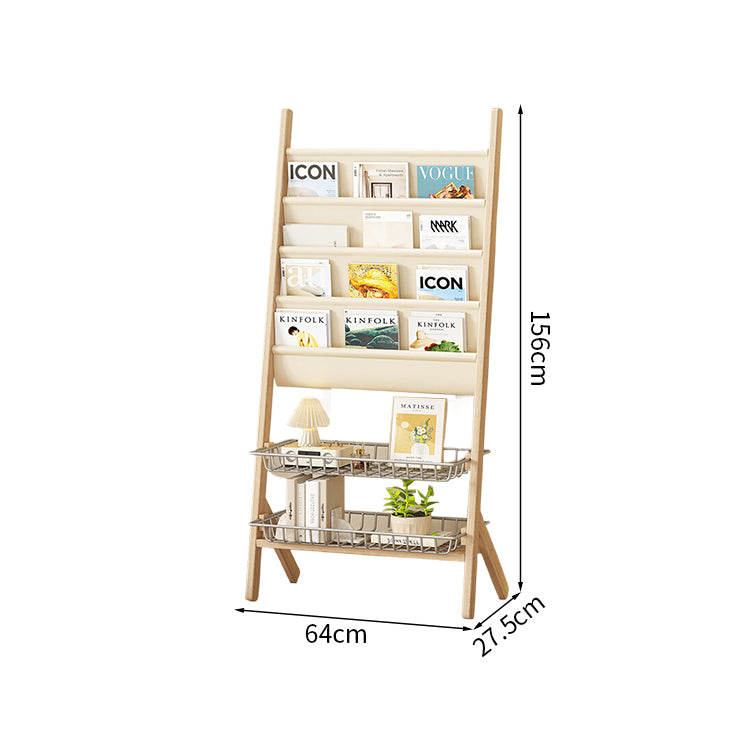 マガジンラック　本棚　収納棚　収納ラック　雑誌ラック　天然木　合成レザー　収納スペース　安定感　耐久性　ナチュラル　ZZJ-M013