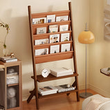 マガジンラック　本棚　収納棚　収納ラック　雑誌ラック　天然木　合成レザー　収納スペース　安定感　耐久性　ナチュラル　ZZJ-M013