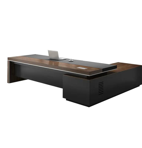 エグゼクティブデスク　 重役デスク　ワークデスク　L字デスク　配線ボックス付き　木目調　幕板付き　排気口付き　重厚感　ウォールナット　カスタマイズ可能　LBZ-K-038