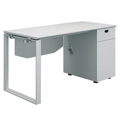 オフィスデスク　高級オフィスデスク　事務机　PCの通気孔　配線穴　収納付きデスク　サイドキャビネット　パーティション　エコ板材　ホワイト　MG-BGZ-LLS12