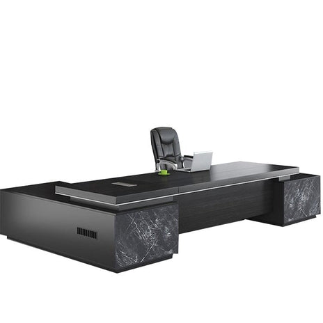 エグゼクティブデスク　役員デスク　オフィスデスク　パソコンデスク　収納棚　㍶収納　マーブル模様　配線穴ボークス　ブラック　カスタマイズ可能　LBZ-C122