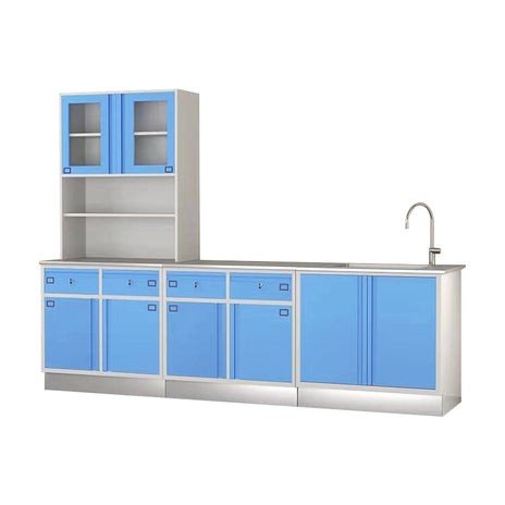 医療棚　医療キャビネット　薬品棚　スチール製　冷間成形鋼　錠付き　シリンダー錠　スライドレール　完全スライドタイプ　ブルー　カスタマイズ可能　metamall