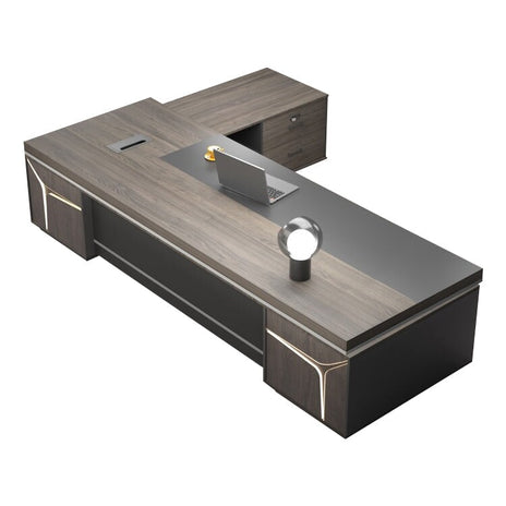 役員デスク　分類収納　エグゼクティブデスク　プレジデントデスク　サイドキャビネット　ダイヤル錠　配線ボックス　PC用通気口　ブラウン　カスタマイズ可能　LBZ-M016