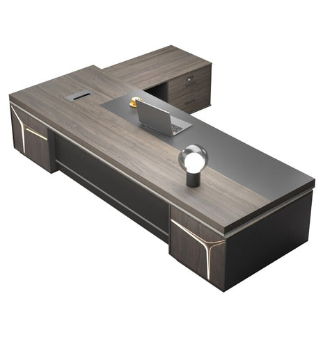 役員デスク　分類収納　エグゼクティブデスク　プレジデントデスク　サイドキャビネット　ダイヤル錠　配線ボックス　PC用通気口　ブラウン　カスタマイズ可能　LBZ-M016