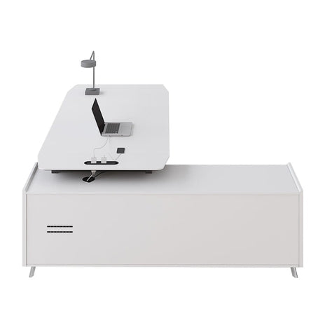 役員机　機能性　エグゼクティブデスク　プレジデントデスク　スチール脚　ハの字構造　両面タイプ卓上コンセント　メラミン化粧板　サイドキャビネット　ダイヤル錠　R加工　ホワイト　カスタマイズ可能　LBZ-M013