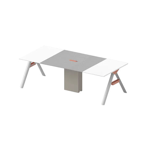 会議テーブル　ミーティングテーブル　会議机　ワークデスク　オフィスデスク　おしゃれ　メラミン化粧板　スチール脚　配線ボックス　ホワイト　カスタマイズ可能　HYZ-M045