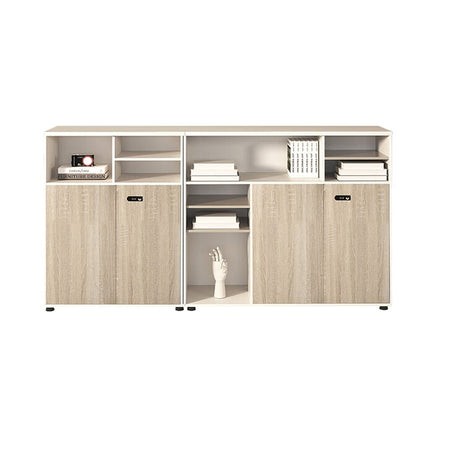 オフィスキャビネット　ファイリングキャビネット　木製書庫　書類整理棚　ダイヤル錠　可動棚板　アジャスター　グレー　CWG-M014