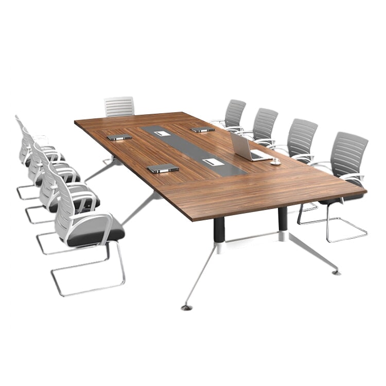 会議テーブル　ミーティングテーブル　シンプルモダン　多人数対応　配線孔　スチール脚　プラパート　メラミン化粧板　ダークブラウン　カスタマイズ可能　HYZ-M035　