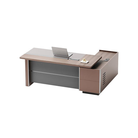 重役デスク　配線管理　エグゼクティブデスク　プレジデントデスク　サイドキャビネット　PC用通気口　メラミン化粧板　優しい木目調　ワイヤレス充電器　配線孔　コンセント付き　ライトウォールナット　カスタマイズ可能　LBZ-M001