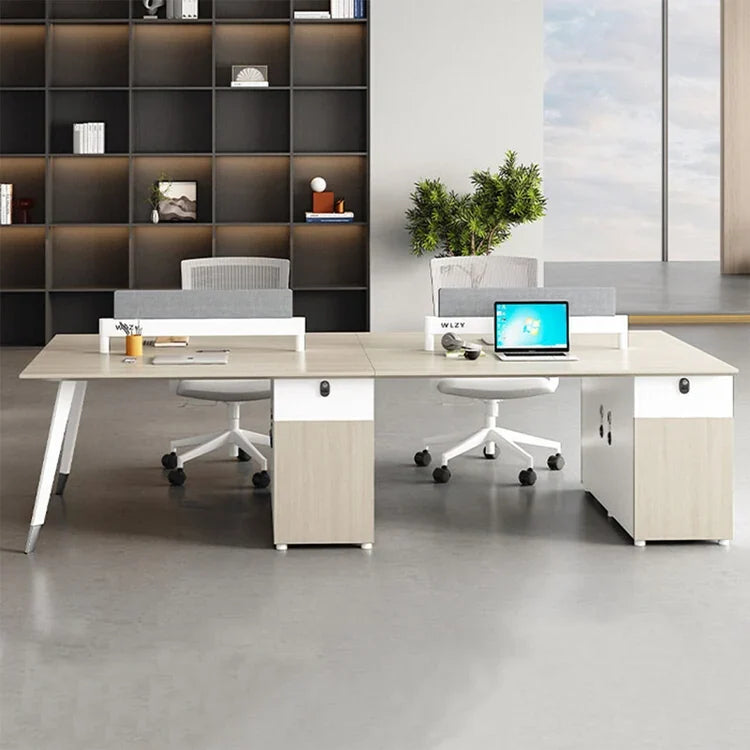 オフィスデスク　ワークデスク　パソコンデスク　事務机　エコ素材　サイドキャビネット付き　スチール製テーブル脚　ダイヤル錠　シンプル　ホワイト　シャビーブラウン　BGZ-M075