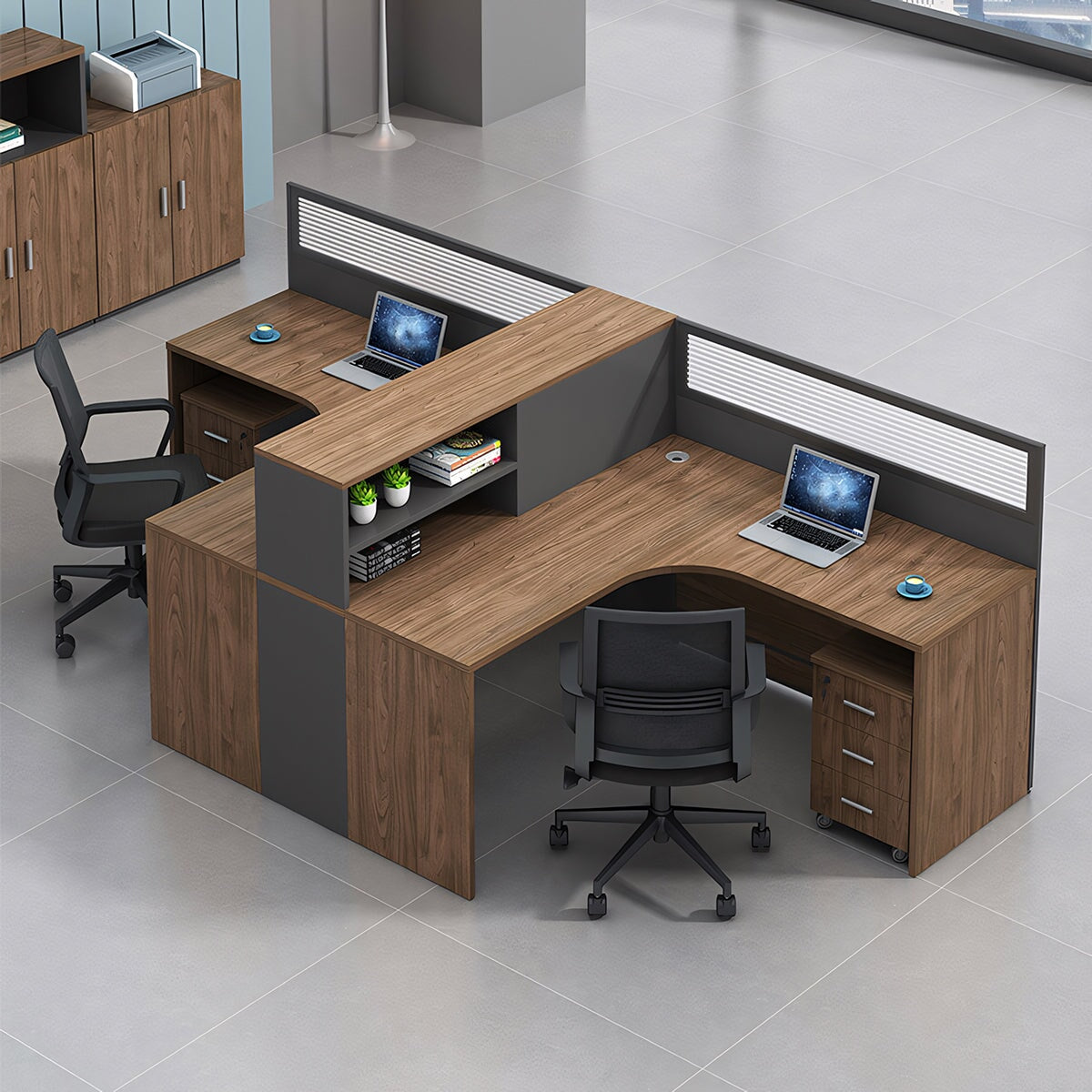 オフィスデスク　事務用デスク　ワークデスク　パソコンデスク　収納棚　サイドキャビネット　トップパネル　ウォールナット　カスタマイズ可能　BGZ-224 