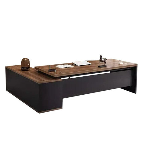 役員室用　社長室用　配線穴付き　Ⅼ字　サイドキャビネット付き　幕板付き　プレジデントデスク　パソコンデスク　事務机　エグゼクティブデスク　おしゃれ　木目調　LBZ-C070