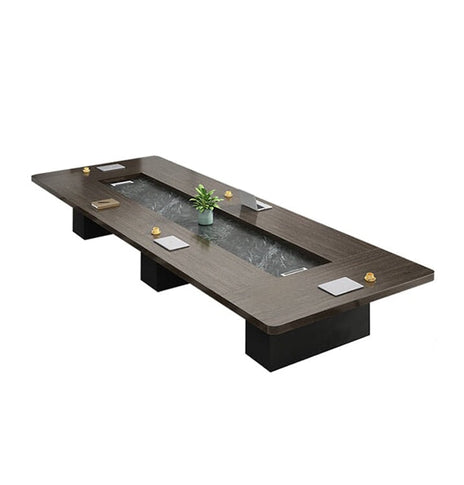 重厚　厚い天板　配線ボックス　Ｒ仕上げ　安定した構造　テーブル　会議テーブル　ミーティング　落ち着き　耐久性　格調　カスタマイズ可能　HYZ-C042-kc