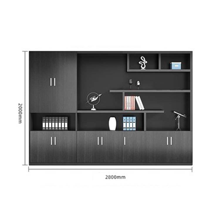 収納キャビネット　分類収納　ファイリングキャビネット　木製書庫　本棚　収納棚　オフィス家具　事務所　大容量収納スペース　ブラック　カスタマイズ可能　CWG-M-046