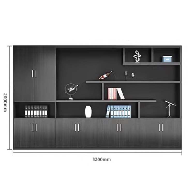 収納キャビネット　分類収納　ファイリングキャビネット　木製書庫　本棚　収納棚　オフィス家具　事務所　大容量収納スペース　ブラック　カスタマイズ可能　CWG-M-046