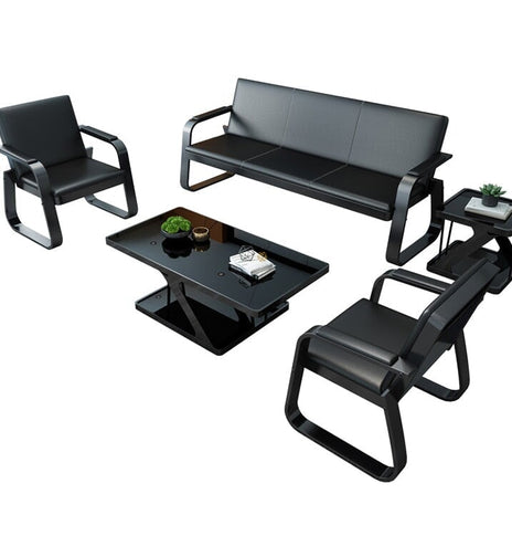 応接ソファー　受付ソファー　業務用　休憩室　革張り　クッション材　背もたれ　肘掛け　ロの字脚　ブラック　metamall