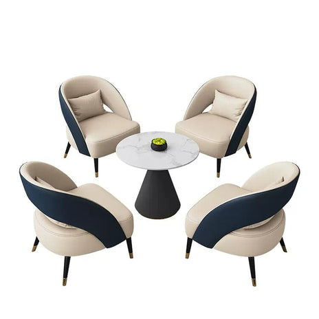 商談用応接　応接セット　ソファ　テーブル　丸テーブル　PUレザー　マーブル模様　おしゃれ　オフホワイト　カスタマイズ可能　JDZH-M-011