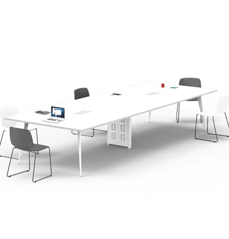 会議テーブル　大型会議テーブル　ミーティングテーブル　鋼製　アジャスター付き　コンセント穴付き　ホワイト　カスタマイズ可能　HYZ-M-018　metamall