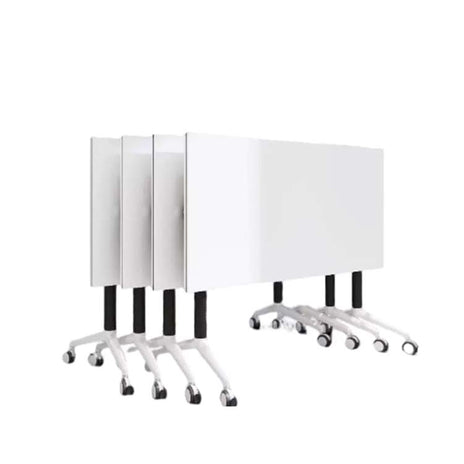 会議テーブル　オフィスデスク　長方形テーブル おしゃれ　回転可能　キャスター付き　バックル付き　シンプル　ホワイト　HYZ-M-070