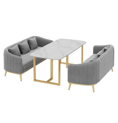 リビングセット　応接ソファー　受付ソファー　応接セット　マーブル模様　角丸　ポリエステル　ナノ塗装　レストラン　シンプル　グレー　カスタマイズ可能　JDSF-M-010