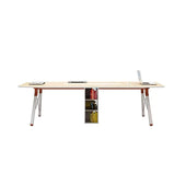 会議用テーブル　会議室　仕事机　舟型天板　木目調　配線孔付き　八字構造　シンプル　ホワイト　カスタマイズ可能　HYZ-067