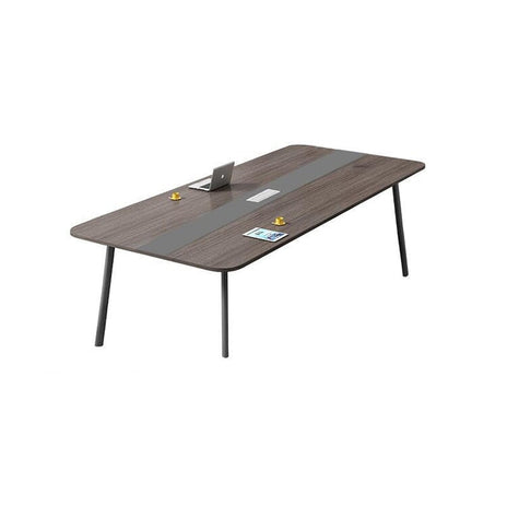 会議用テーブル　オフィスデスク　長方形テーブル　木目調　配線穴付き　ブラック　カスタマイズ可能　HYZ-M-021