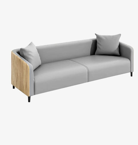 高級感ある応接ソファ　オフィスソファー　応接セット　木目調の合成皮革　炭素鋼　Sバネ　肘掛け　シンプル　グレー　ナチュラル　カスタマイズ可能　JDSF-M-014